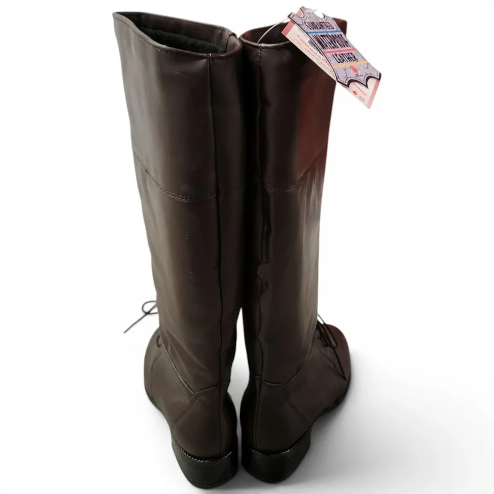 BLONDO Leather Knee High Riding Boots 6.5B Brown Lace-up Waterproof Canada NWT‎